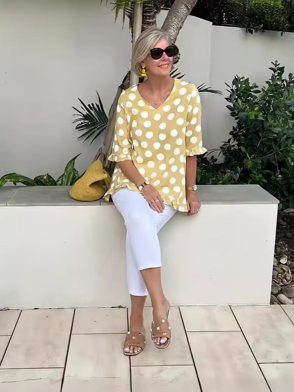 Freja | Elegant Vintage Bluse med Retro Mønster