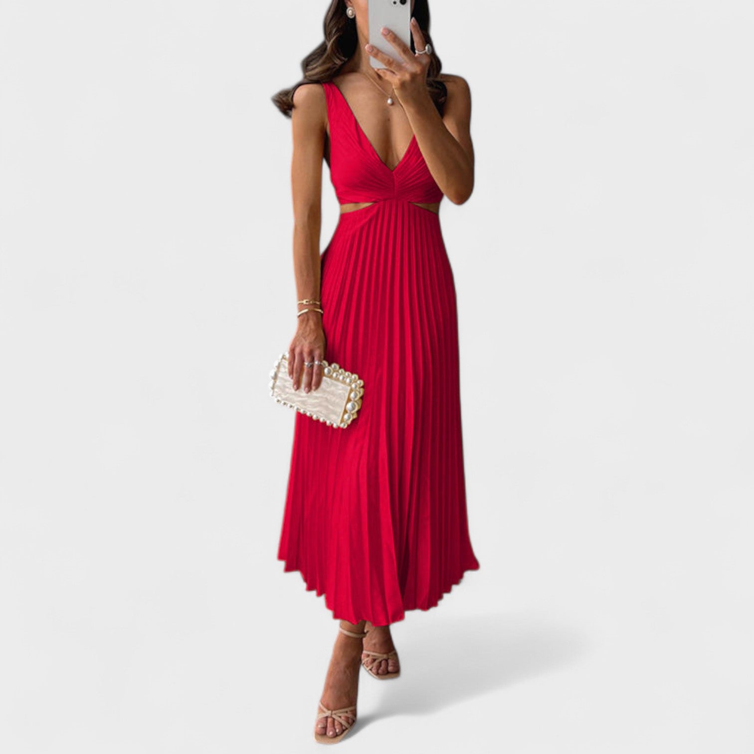 Plisseret Midi Kjole i Elegant Design