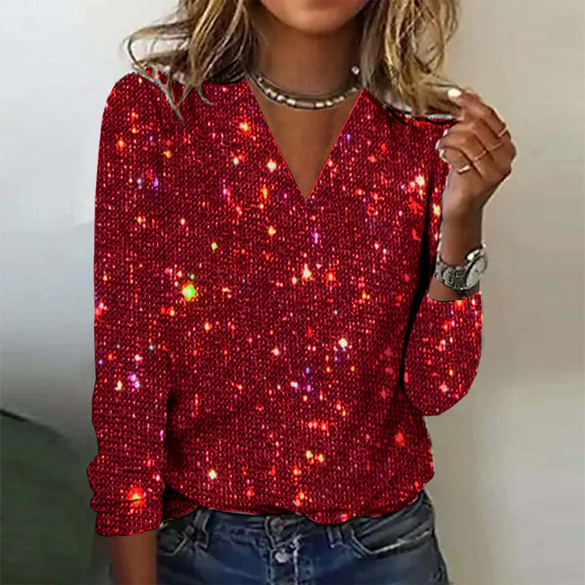 Damegenser med V-Hals og Glitterdetaljer