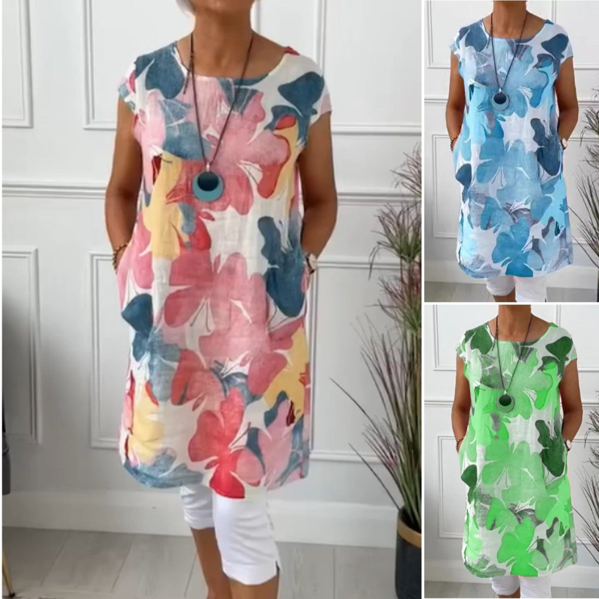 Elegant Kjole med Rund Hals for Damer