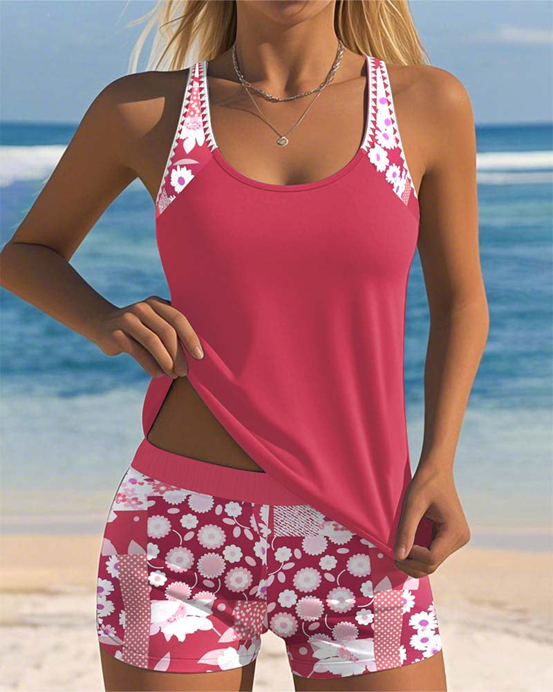 Laura | Sporty Bikini Sett med Printede Shorts