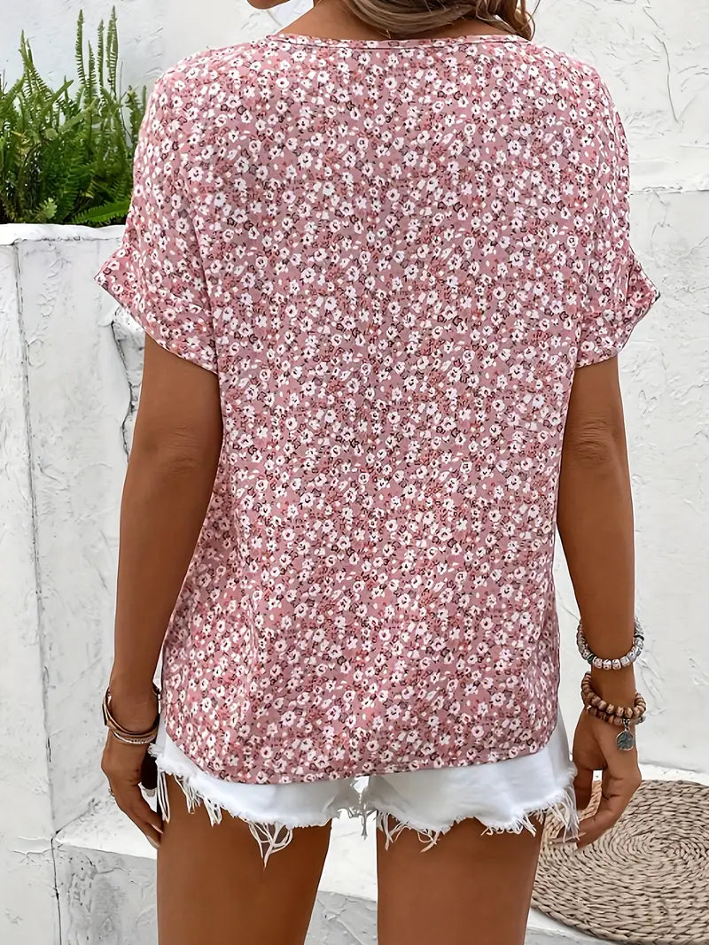Clara | Floral Kortermet Damebluse med Løs Passform