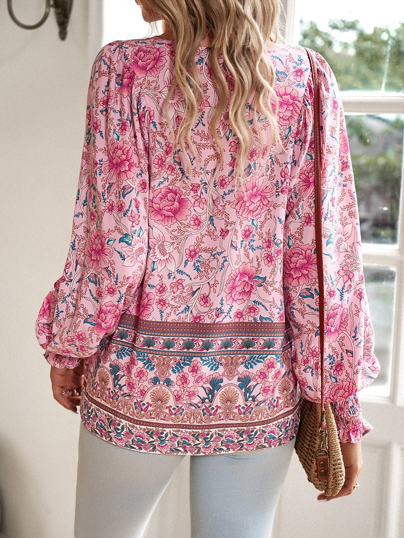 Laura | Blomstrete Boho Tunika med Lange Ermer