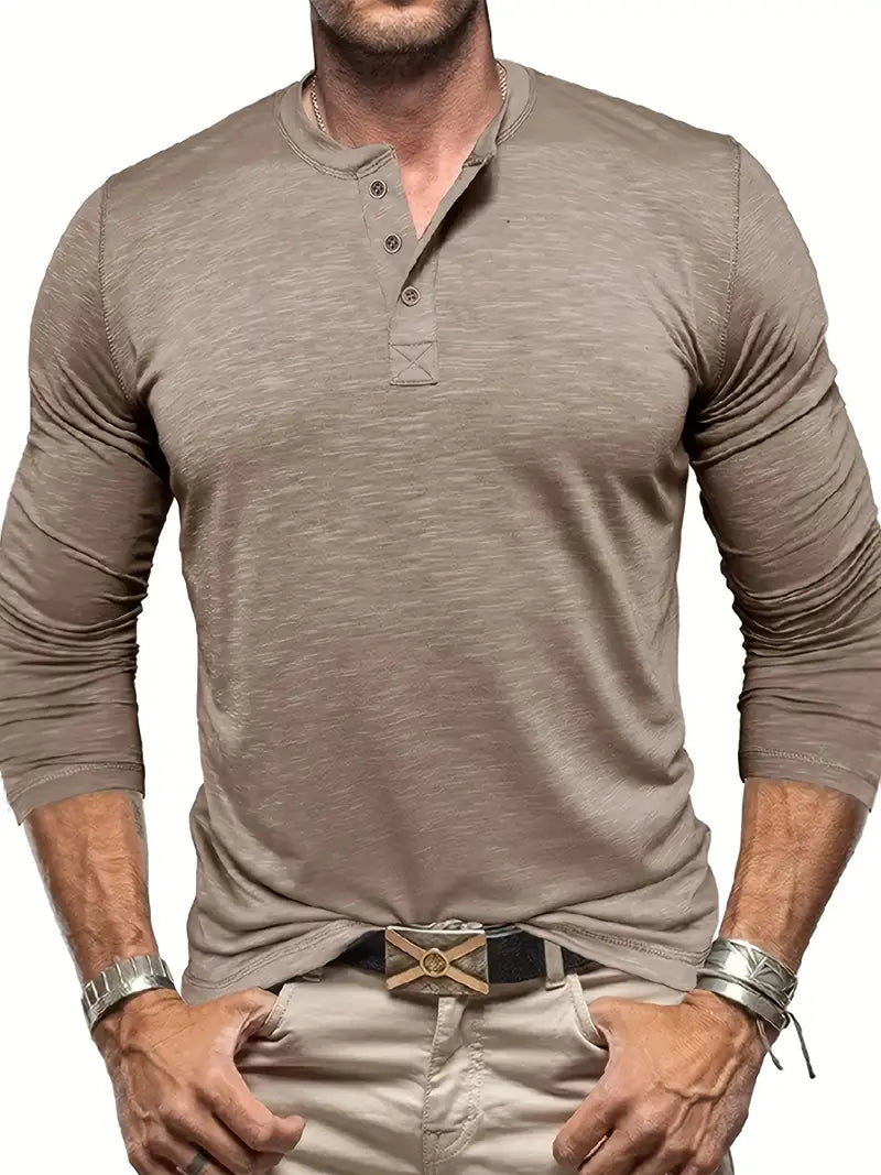 Tommy | Langermet Henley T-skjorte med komfortabel passform