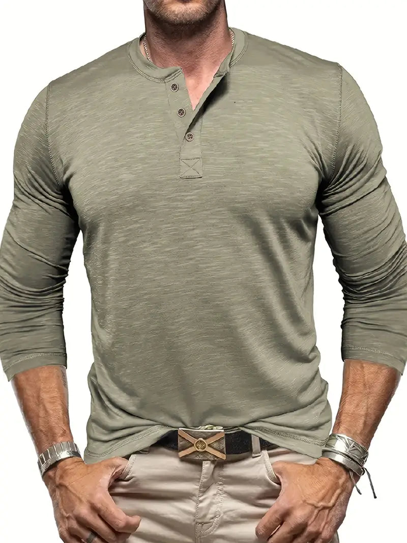 Tommy | Langermet Henley T-skjorte med komfortabel passform