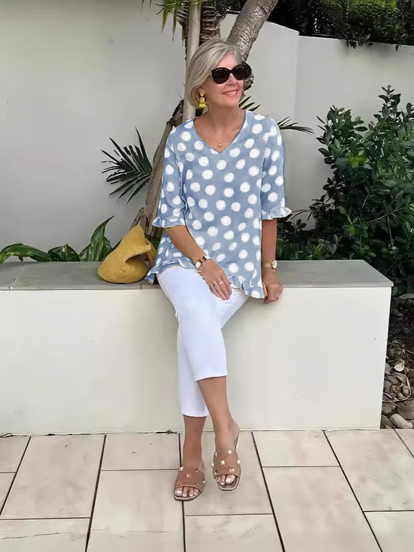 Freja | Elegant Vintage Bluse med Retro Mønster