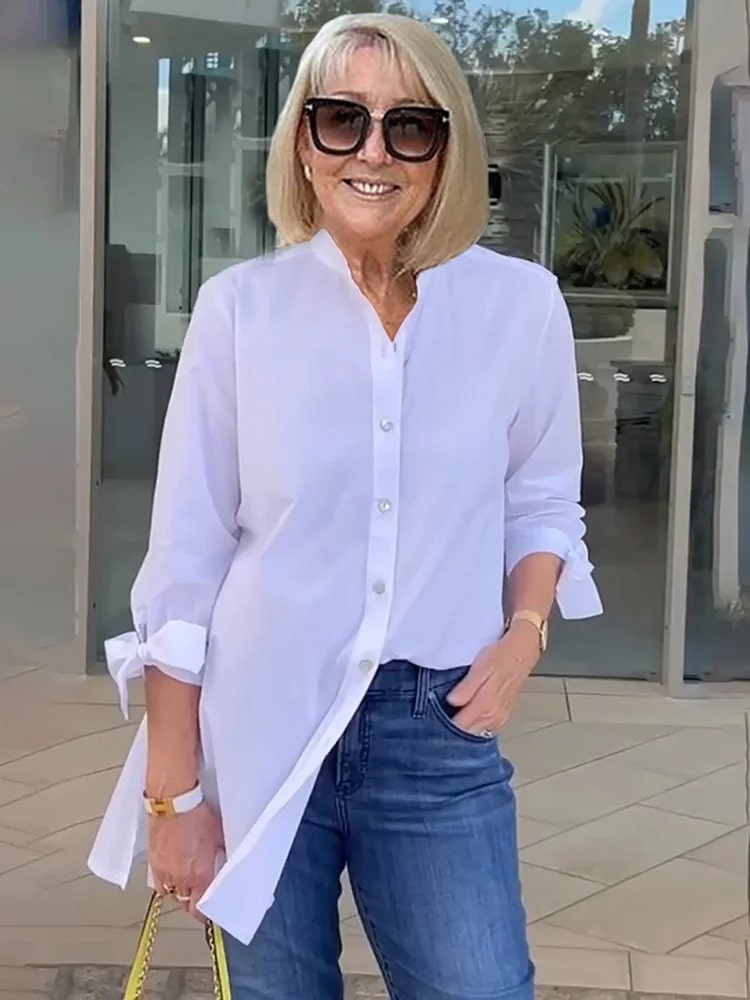 Alma | Langermet Damebluse med Plissert Rygg