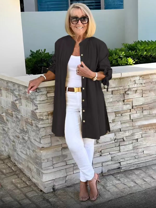 Alma | Langermet Damebluse med Plissert Rygg