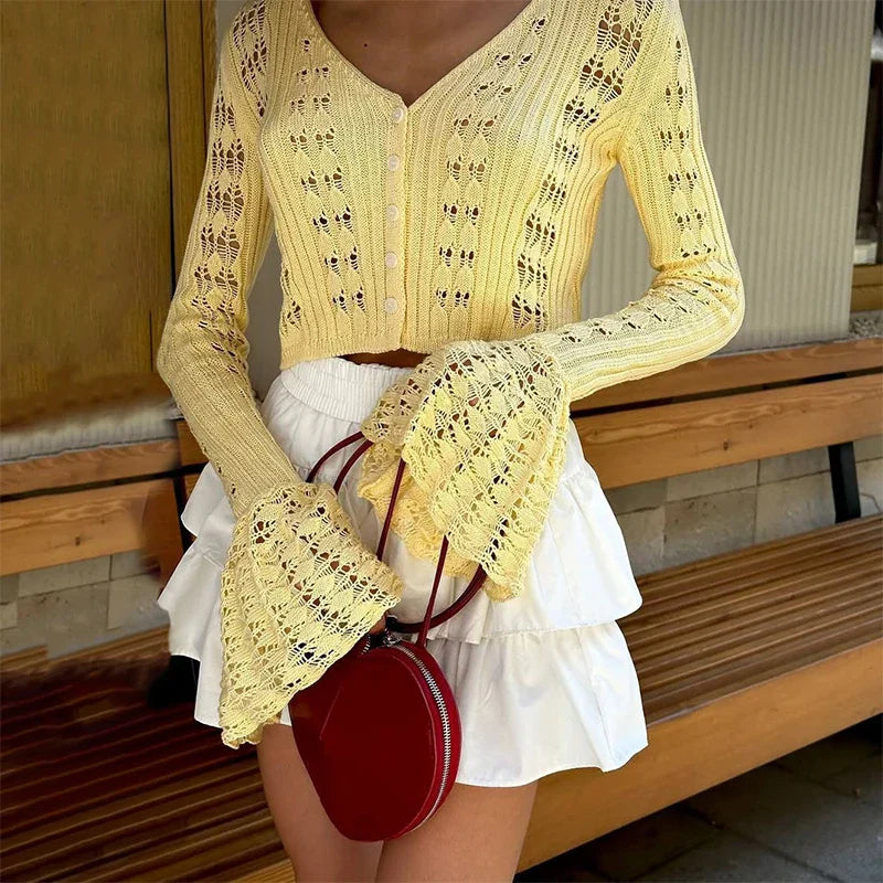 Liva | Dame Heklet Strikkecardigan med Knapper