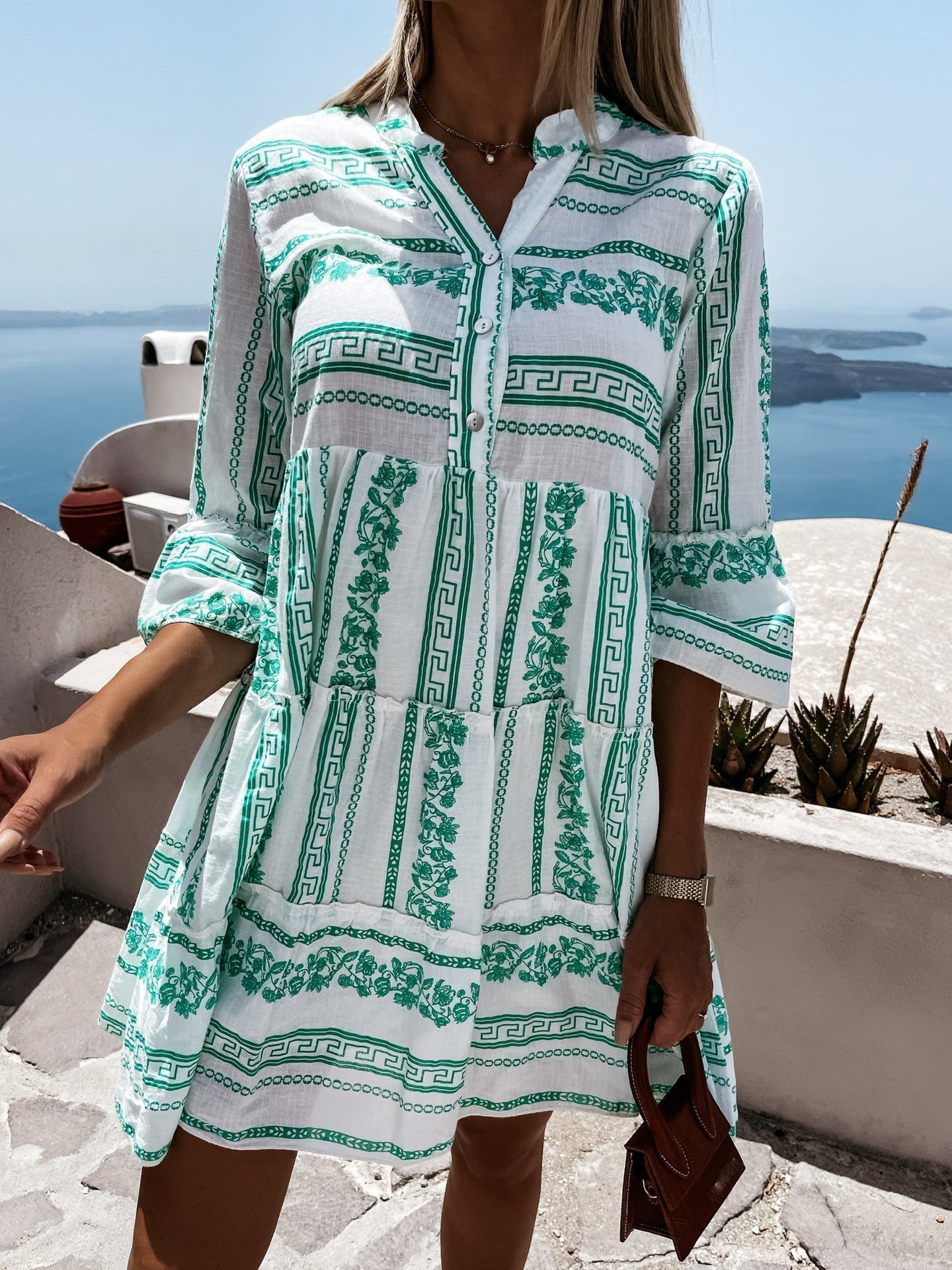 Boho Kjole med Volanger for Kvinner med Blomsterprint
