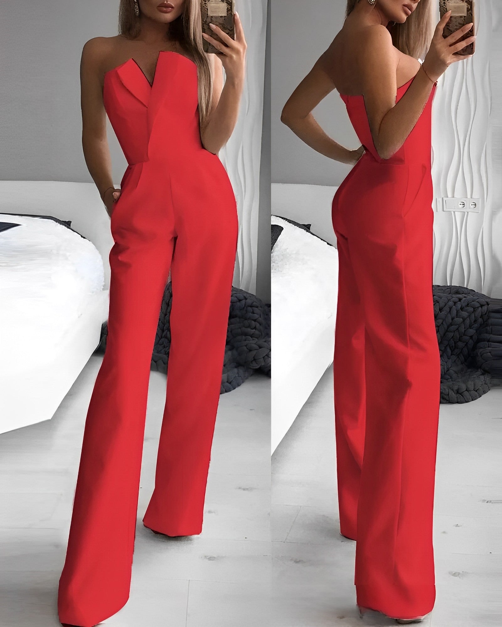 Ermeløs Jumpsuit for Kvinner med V-Hals Til Sommer