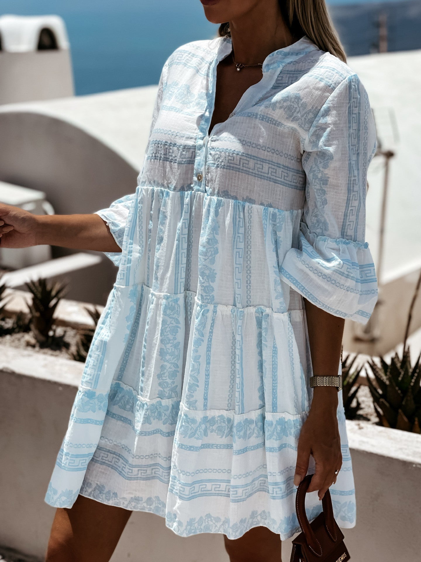 Boho Kjole med Volanger for Kvinner med Blomsterprint