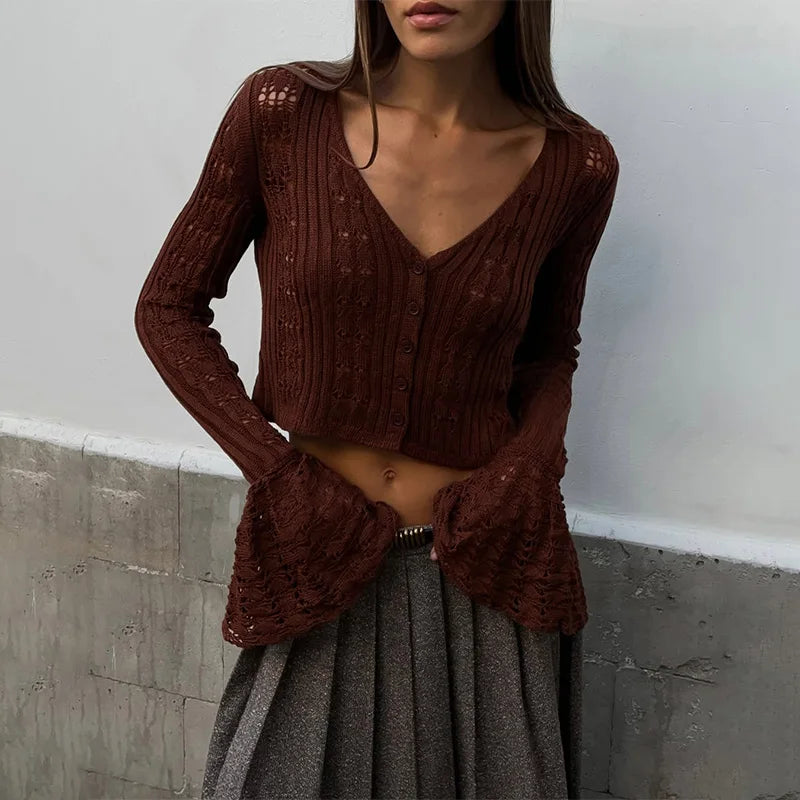 Liva | Dame Heklet Strikkecardigan med Knapper