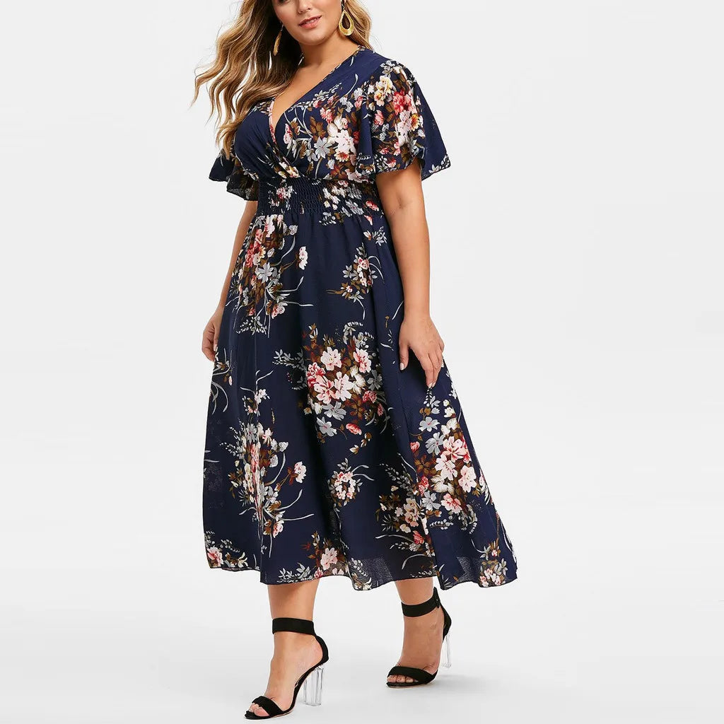 Blomstret Chiffonkjole for Kvinner i Plus Size