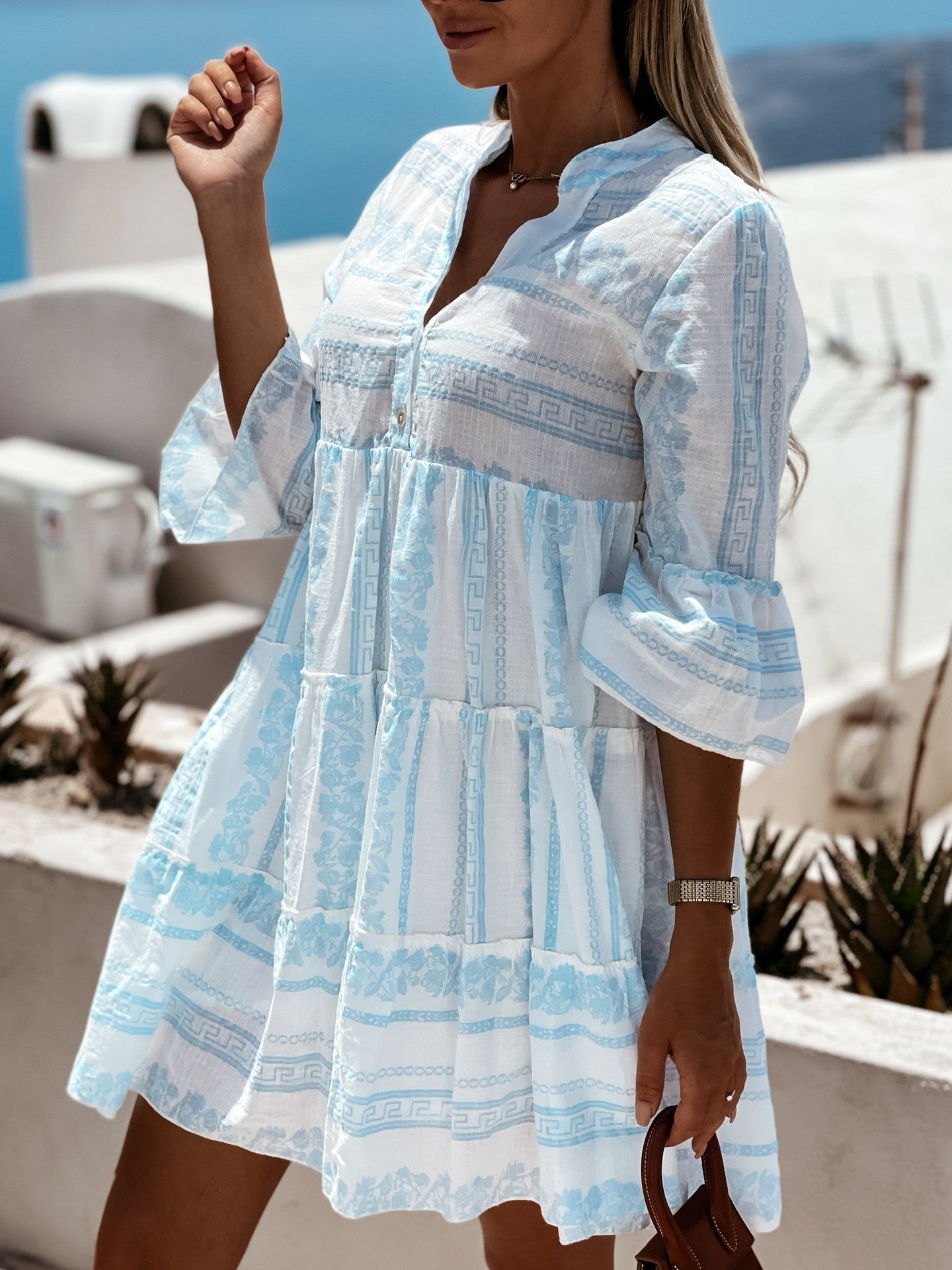 Boho Kjole med Volanger for Kvinner med Blomsterprint