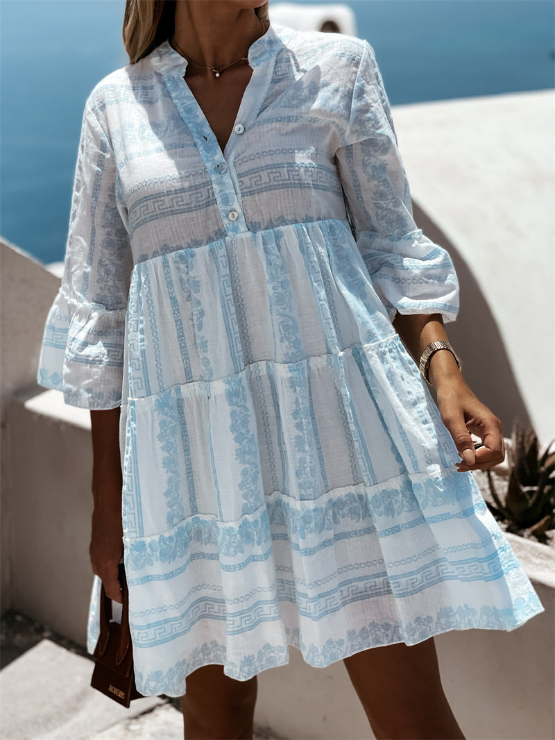 Boho Kjole med Volanger for Kvinner med Blomsterprint