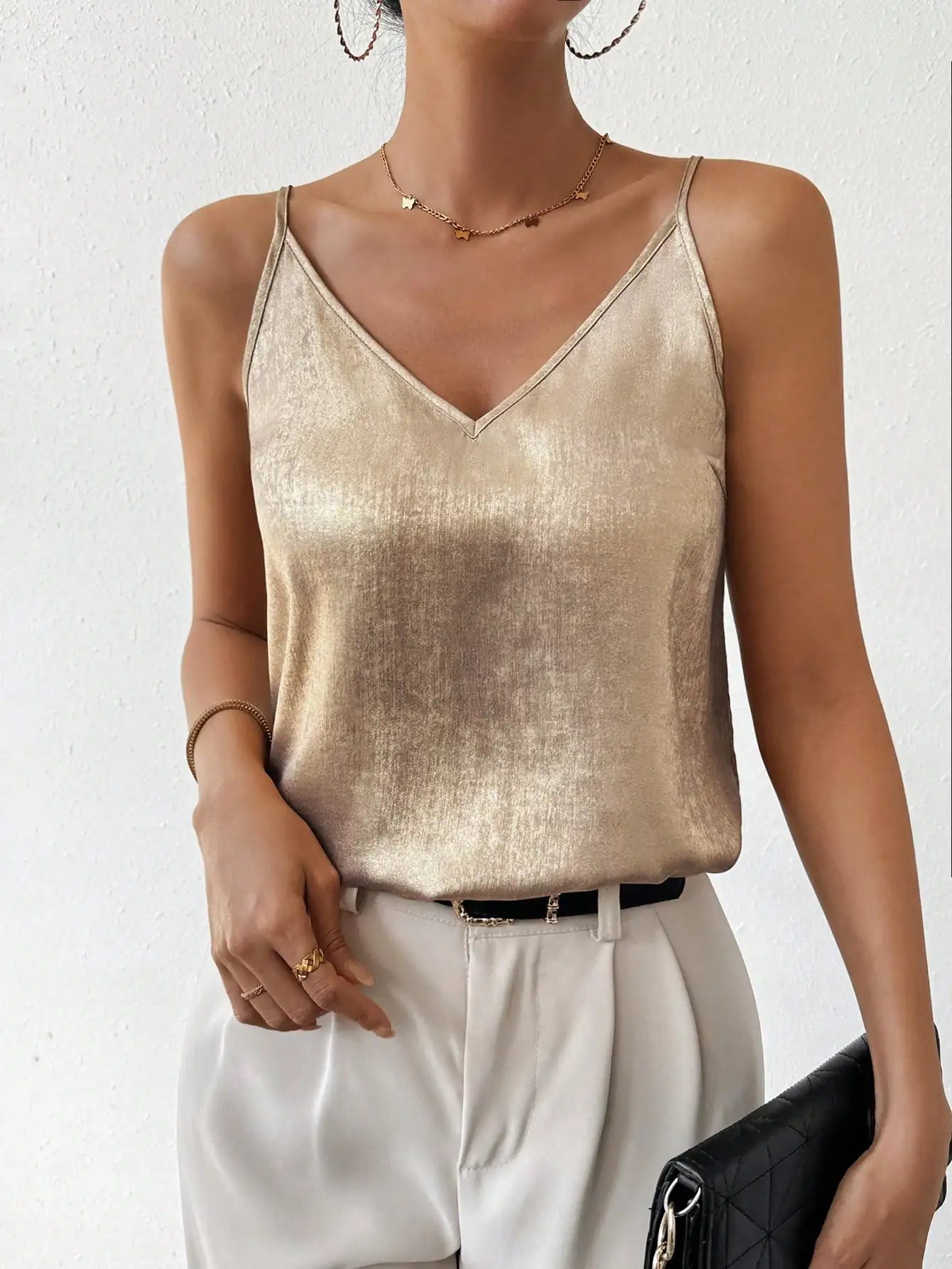 Ida | Kvinners Metallic V-hals Cami Topp