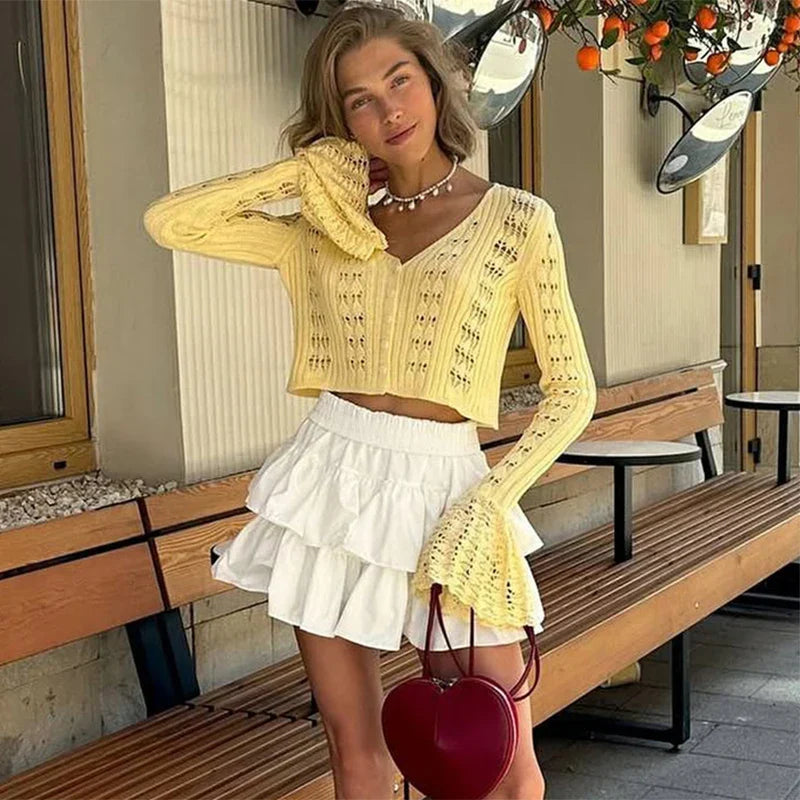 Liva | Dame Heklet Strikkecardigan med Knapper
