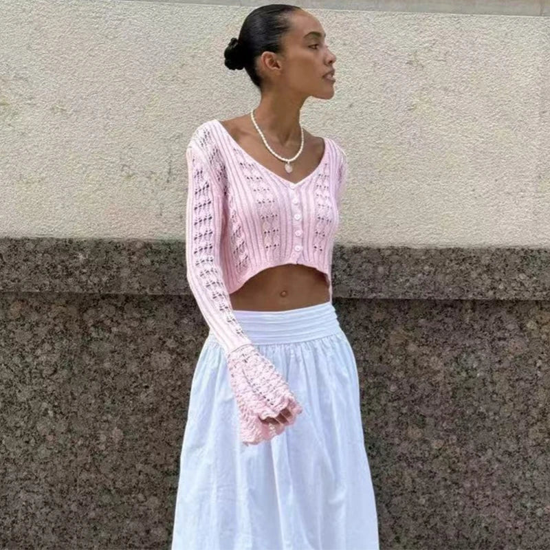 Liva | Dame Heklet Strikkecardigan med Knapper