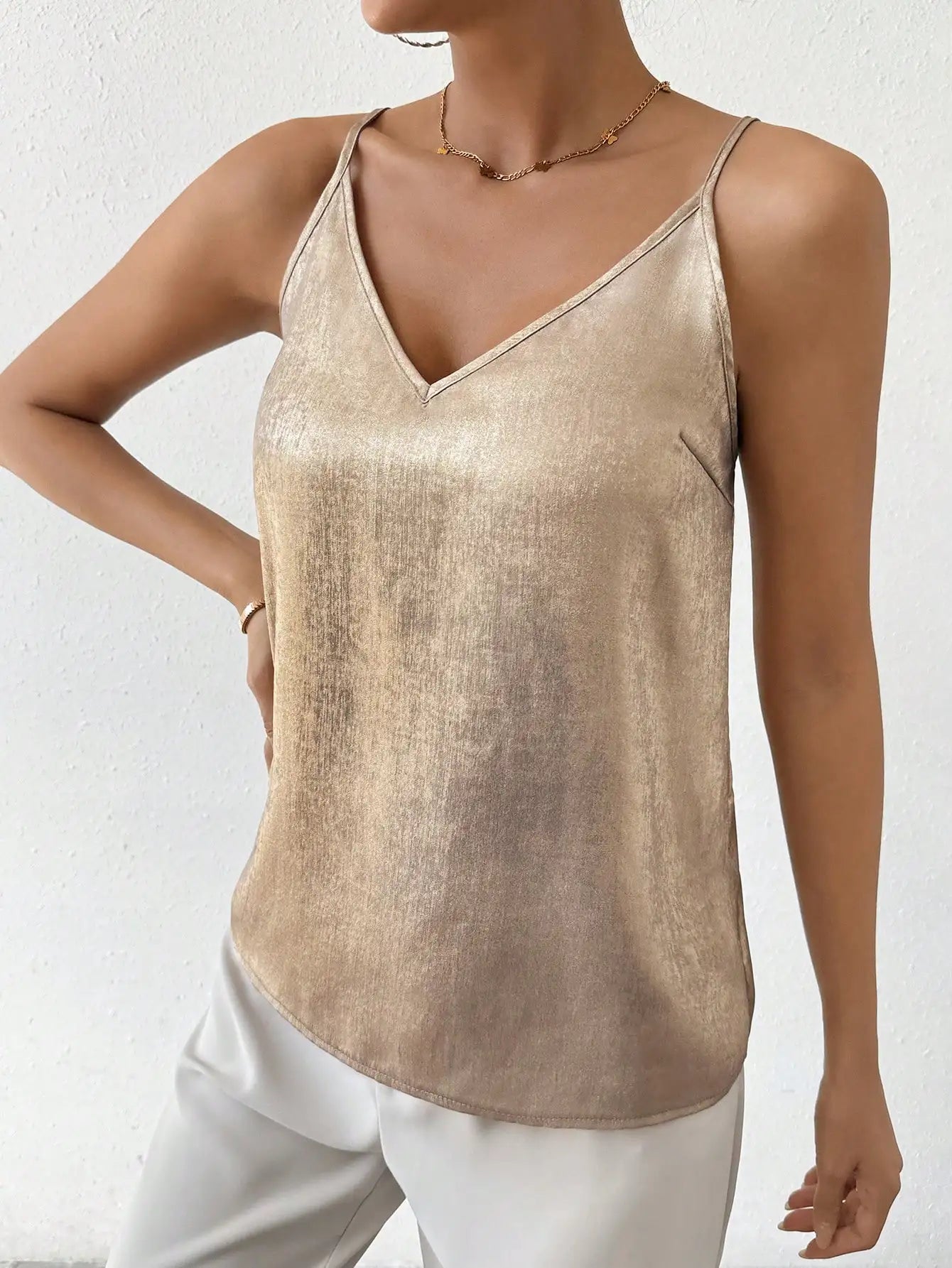 Ida | Kvinners Metallic V-hals Cami Topp