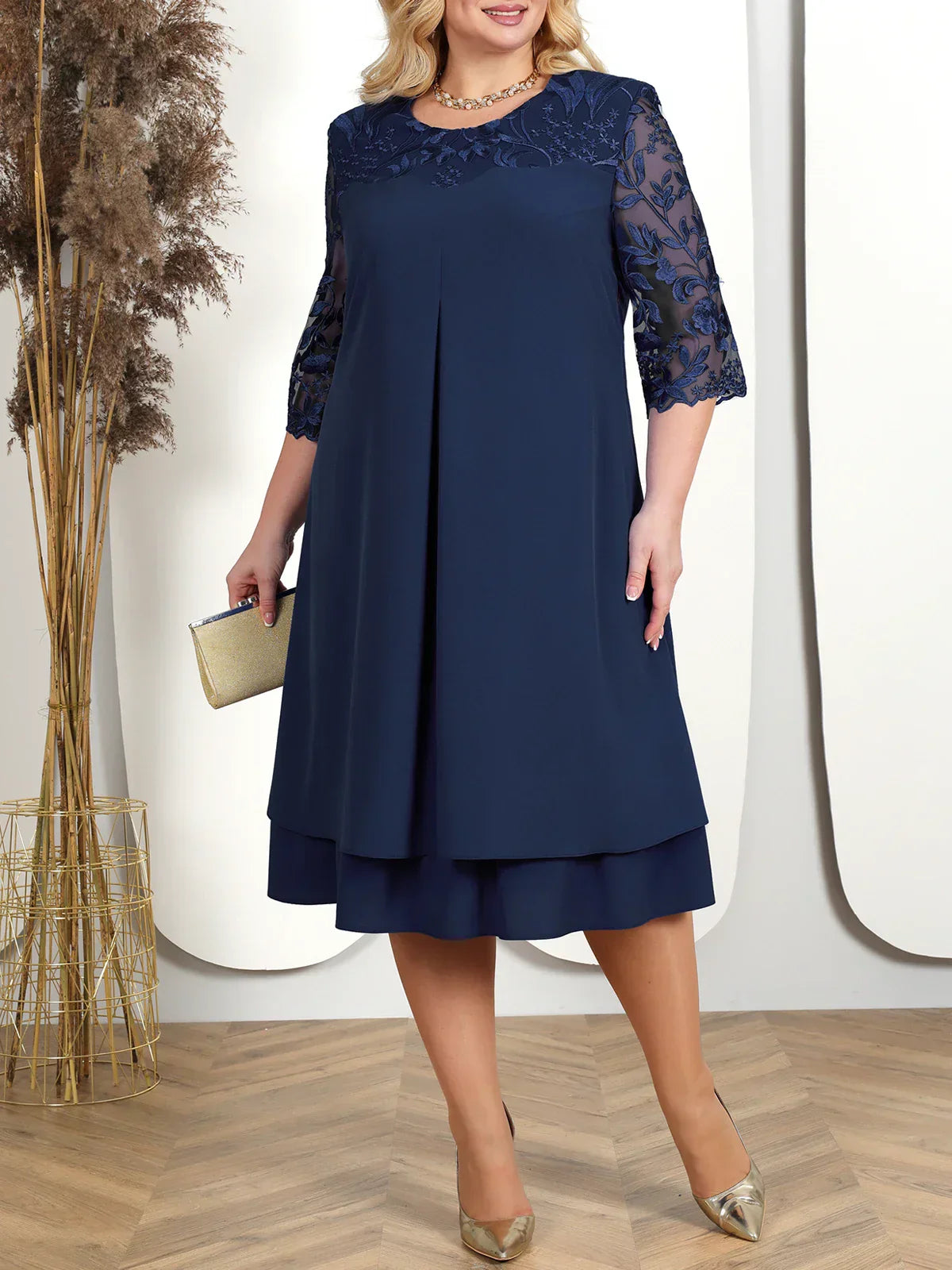 Brodert Aftenkjole for Kvinner Plus Size