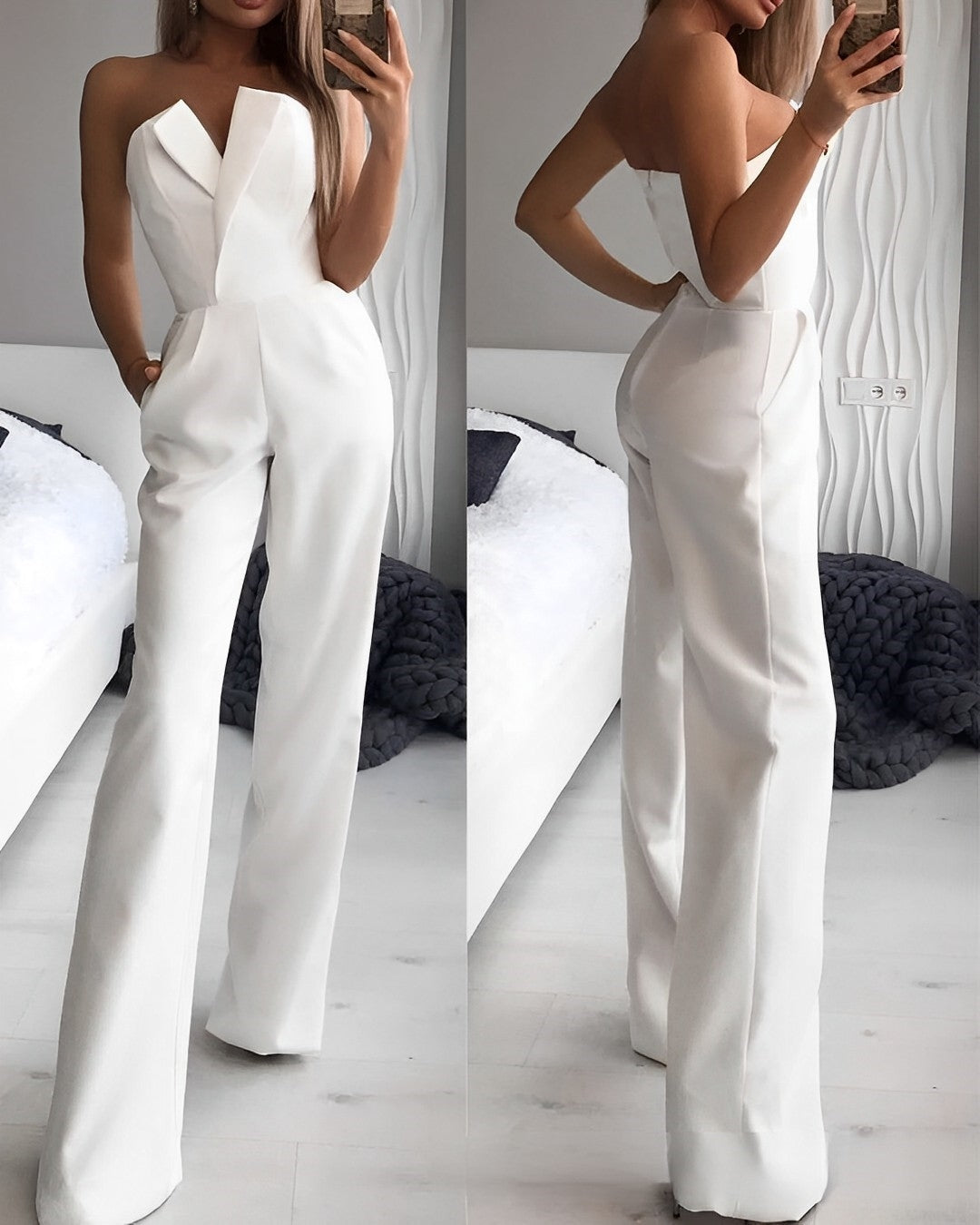 Ermeløs Jumpsuit for Kvinner med V-Hals Til Sommer