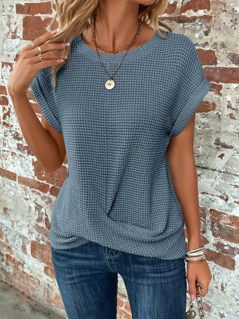 Sofie | Kvinners Kortermede Teksturerte Bluse med Knapper