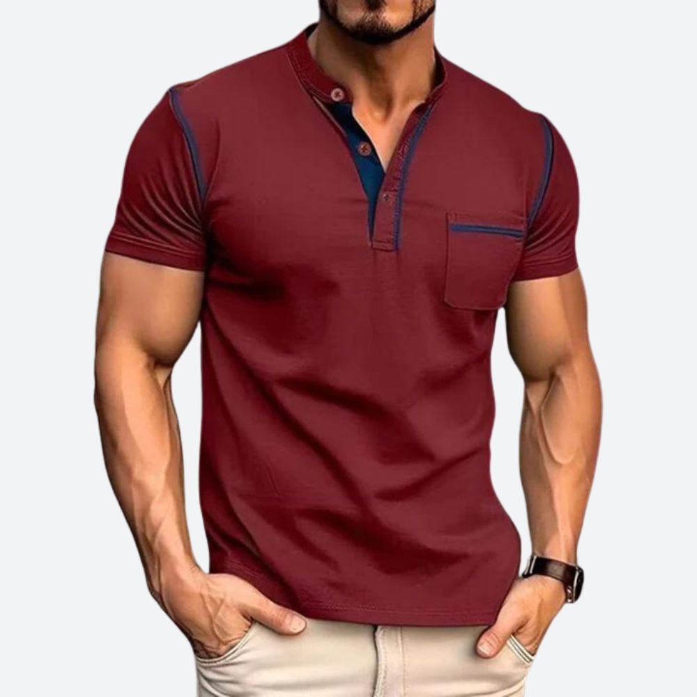 Casual Henley-skjorte med Brystlomme for Herrer