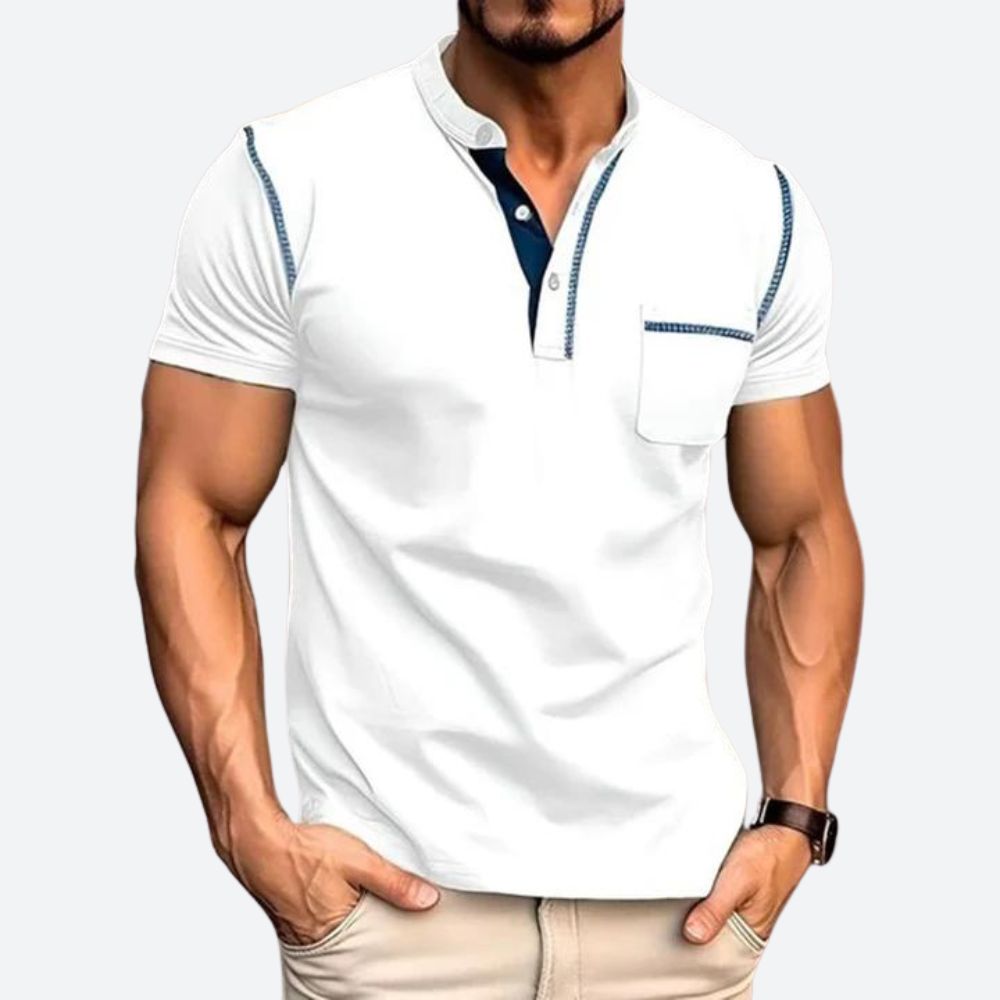 Casual Henley-skjorte med Brystlomme for Herrer
