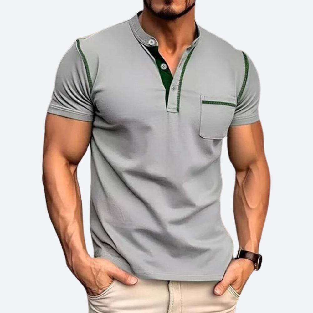 Casual Henley-skjorte med Brystlomme for Herrer