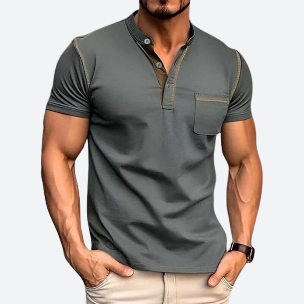 Casual Henley-skjorte med Brystlomme for Herrer