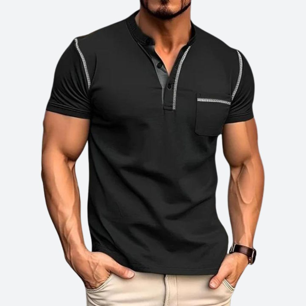 Casual Henley-skjorte med Brystlomme for Herrer