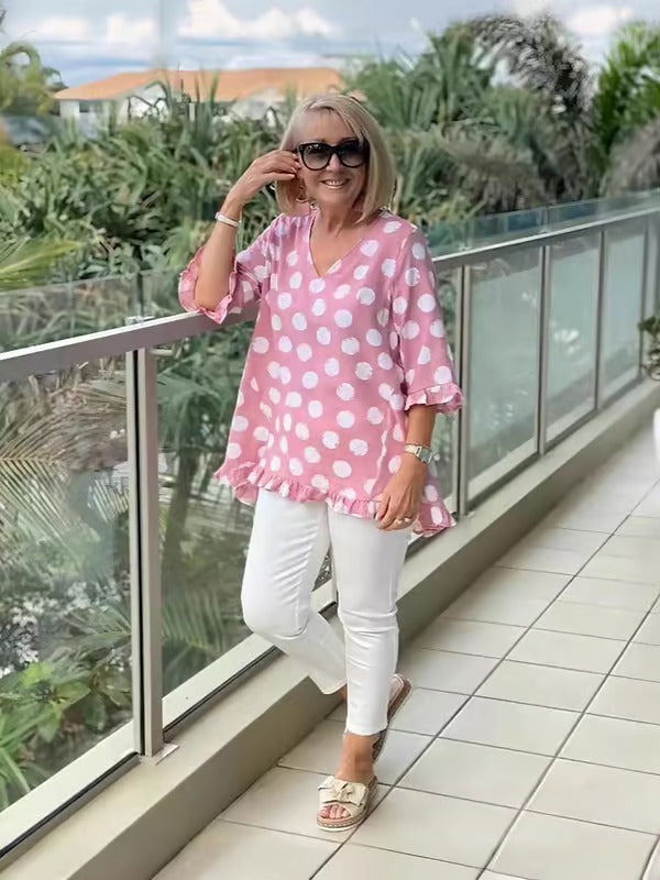 Freja | Elegant Vintage Bluse med Retro Mønster
