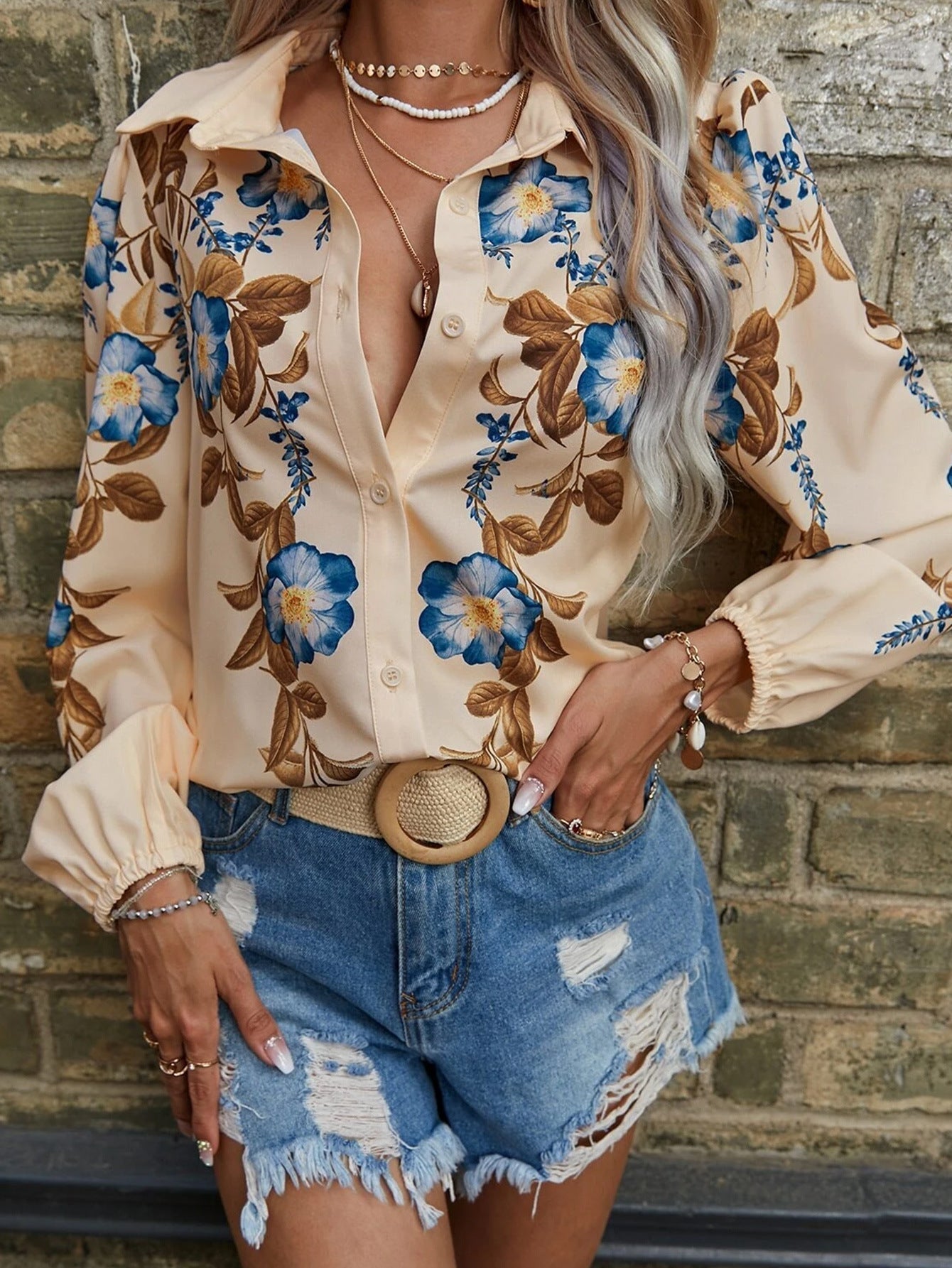 Alma | Langermet Damebluse med Blomstermønster