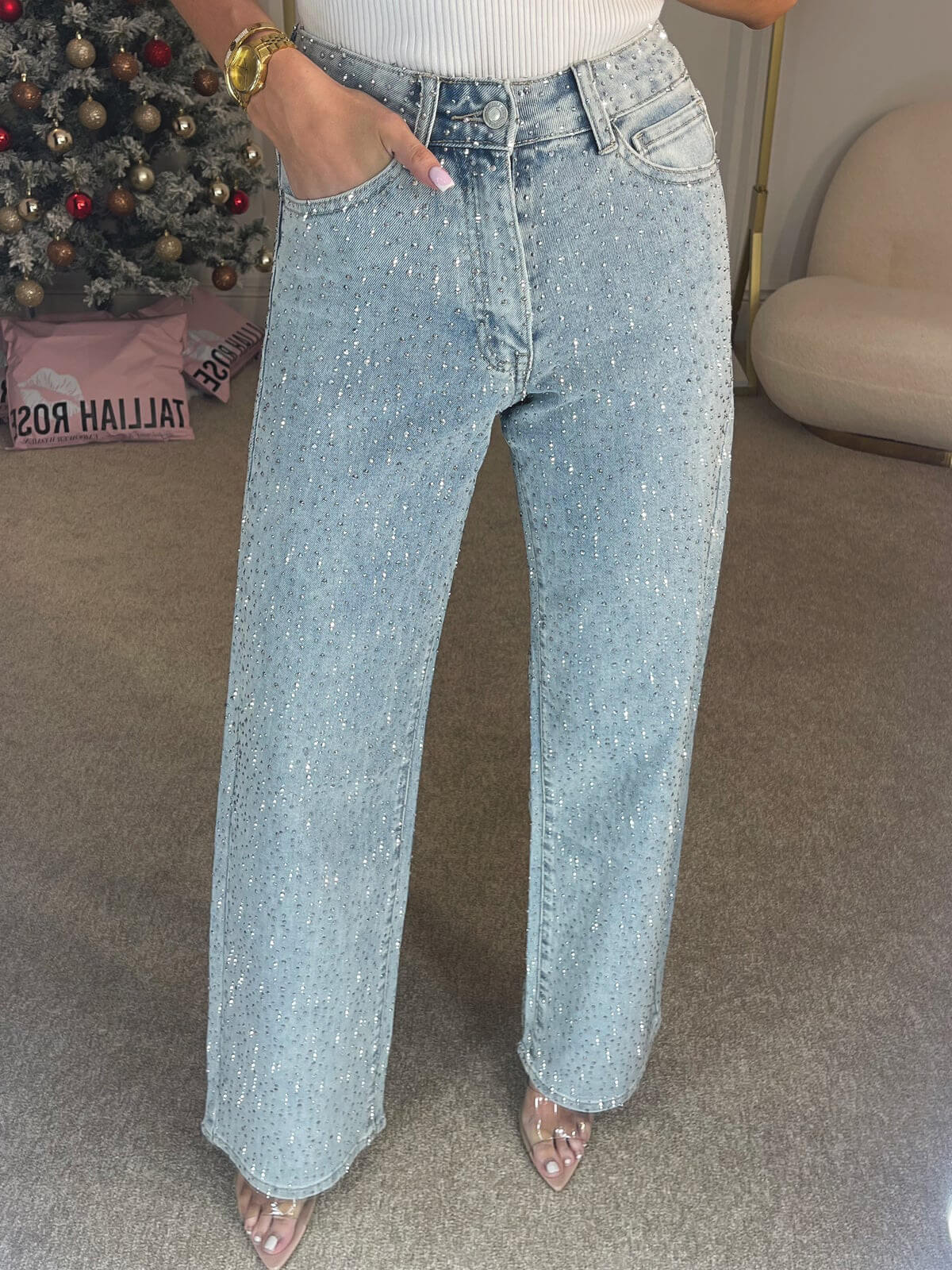 Damejeans med Glitrende Detaljer for Fest