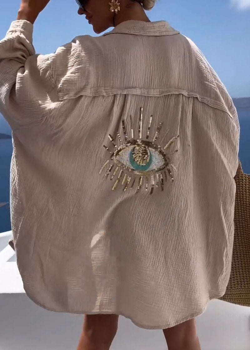 Sofie | Dame Oversize Skjorte med Brodert Rygdetalj