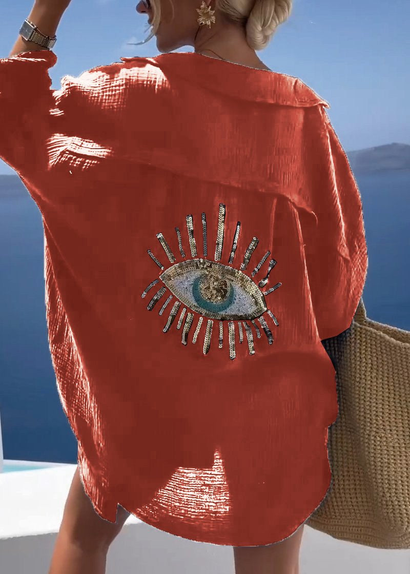 Sofie | Dame Oversize Skjorte med Brodert Rygdetalj