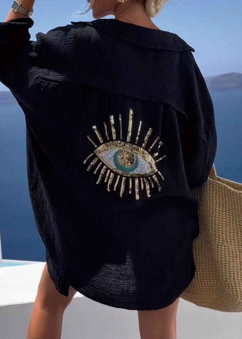 Sofie | Dame Oversize Skjorte med Brodert Rygdetalj