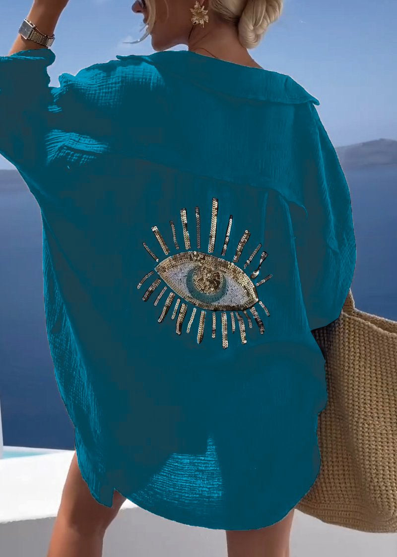 Sofie | Dame Oversize Skjorte med Brodert Rygdetalj