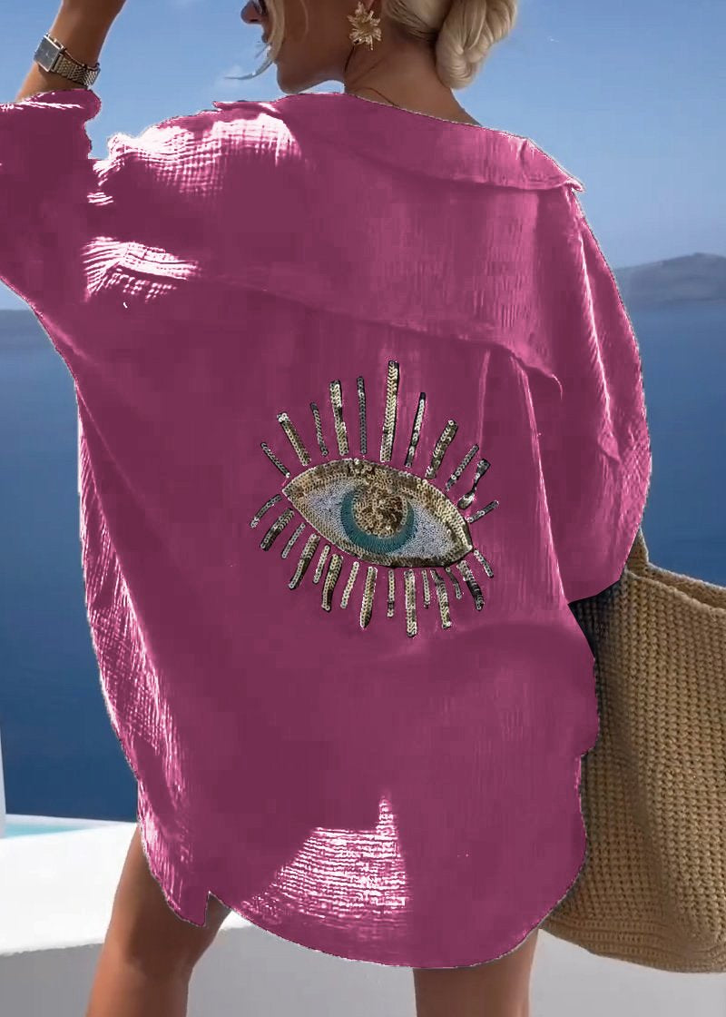 Sofie | Dame Oversize Skjorte med Brodert Rygdetalj