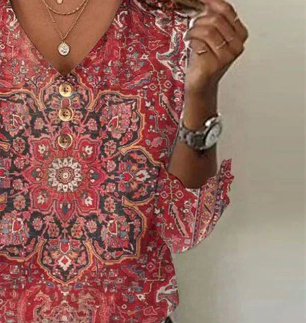 Anna | Bluse med Blomstermønster og V-Hals