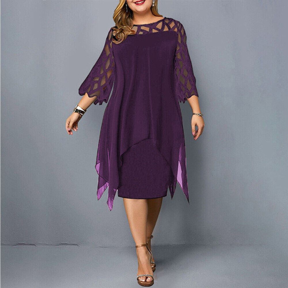Elegant Midi Kjole for Kvinner i Plus Size