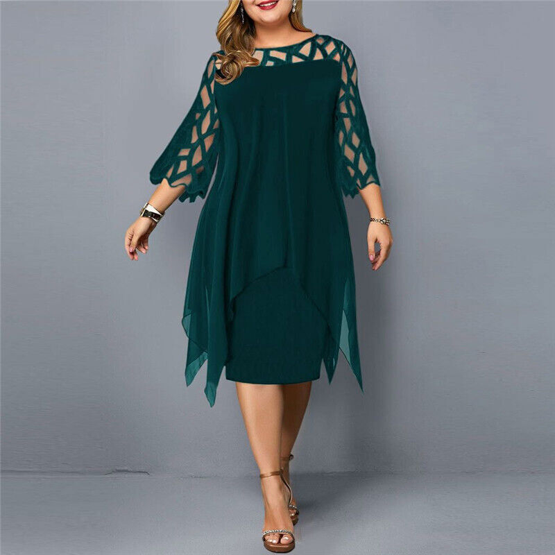 Elegant Midi Kjole for Kvinner i Plus Size