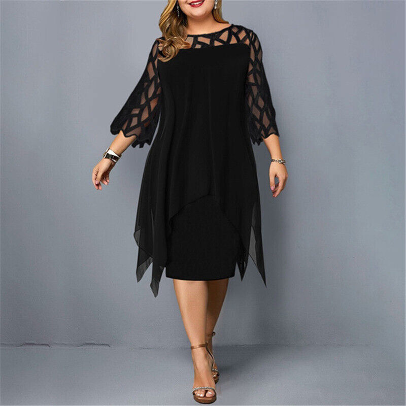 Elegant Midi Kjole for Kvinner i Plus Size