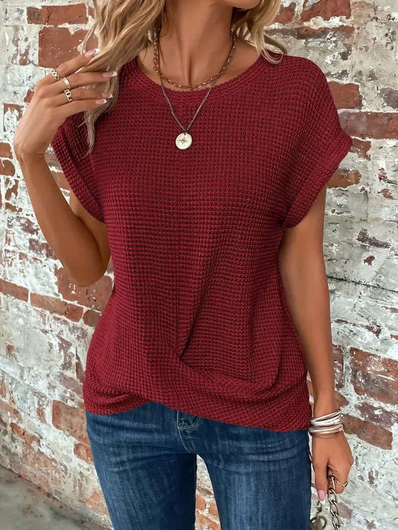 Sofie | Kvinners Kortermede Teksturerte Bluse med Knapper