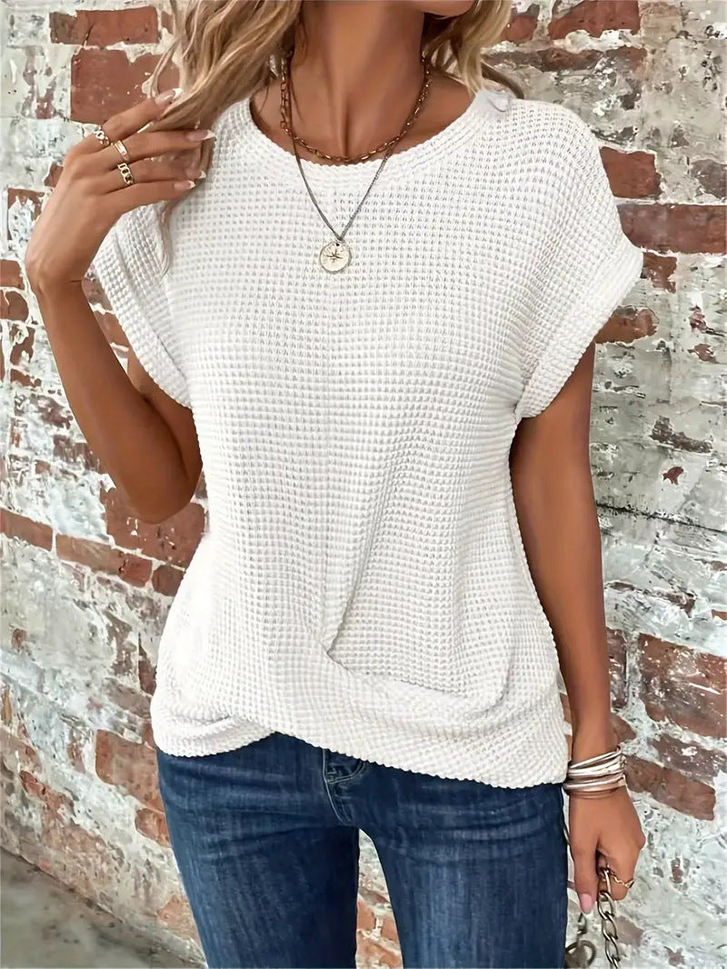 Sofie | Kvinners Kortermede Teksturerte Bluse med Knapper