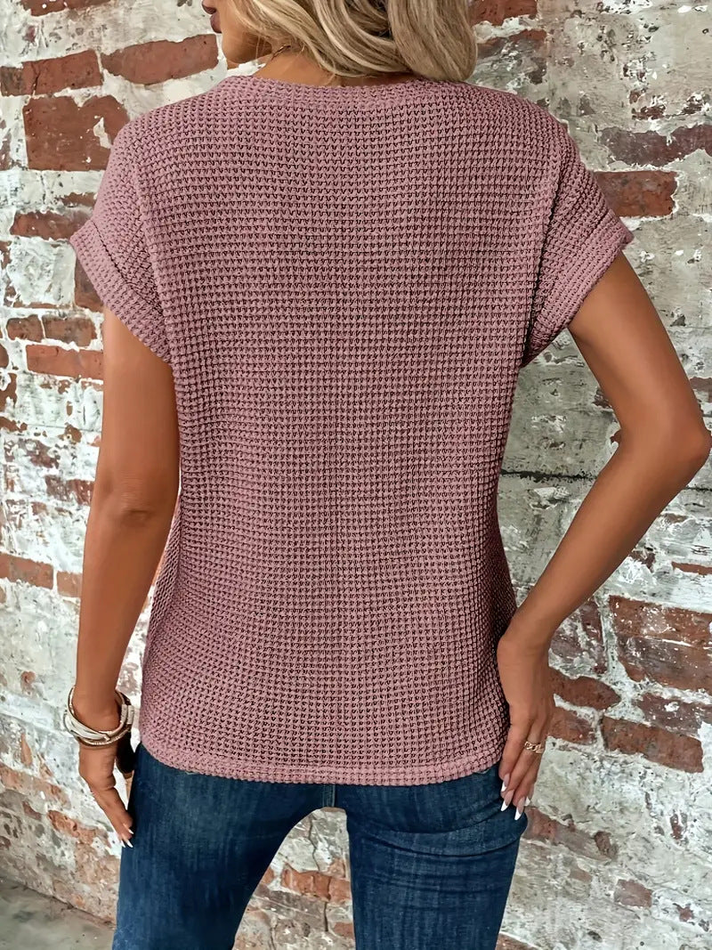 Sofie | Kvinners Kortermede Teksturerte Bluse med Knapper
