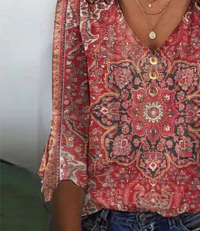 Anna | Bluse med Blomstermønster og V-Hals