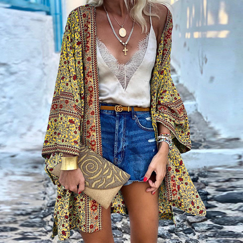 Boho Kimono Cardigan for Kvinner i Mellomlengde