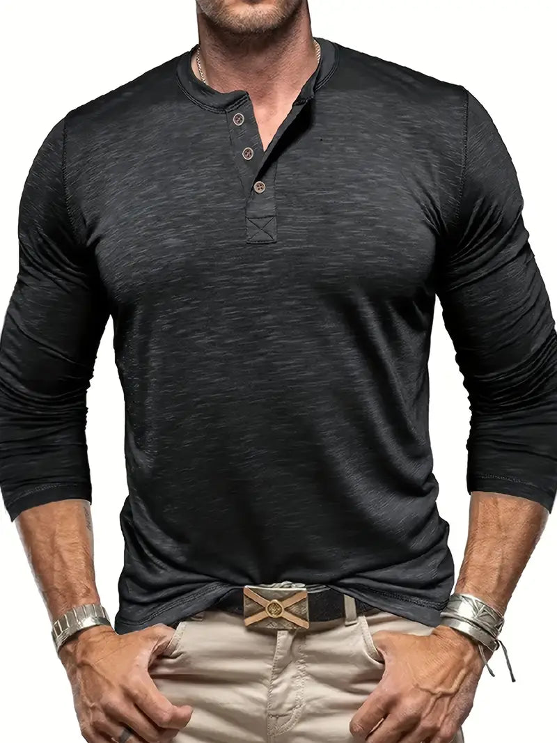 Tommy | Langermet Henley T-skjorte med komfortabel passform